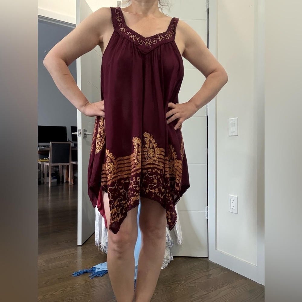 Burgundy and Gold Embroidered Dress - Picture 8 of 16